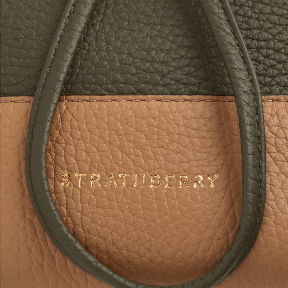 Strathberry Luxurious Bucket Bag Two Way Olive Tan and Cream - Picture 6 of 11